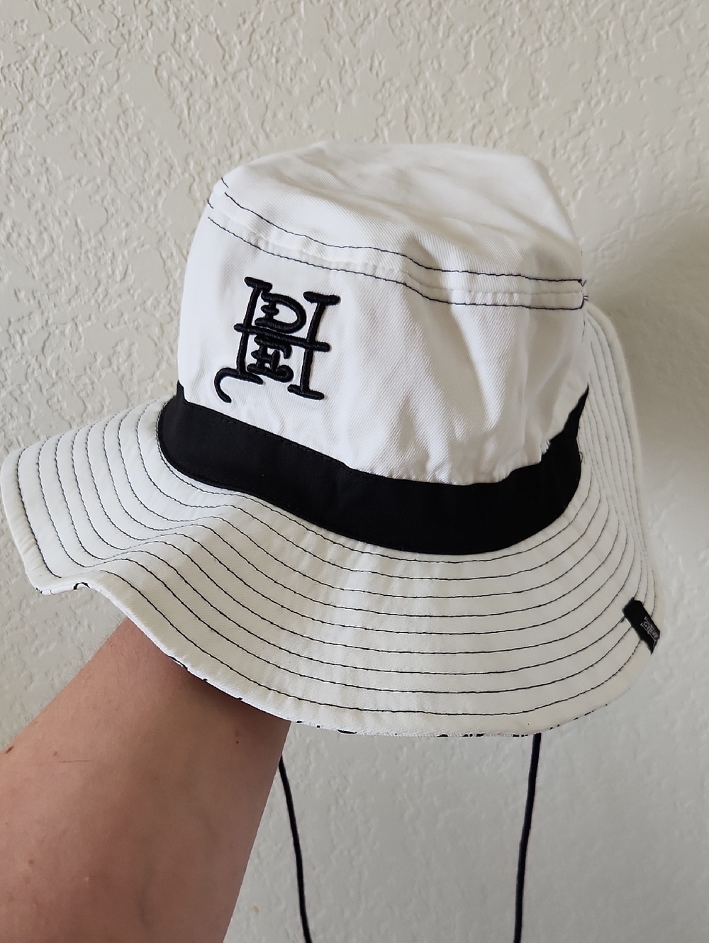 Ed Hardy White Bucket Hat with Black Band and Embroidered Logo